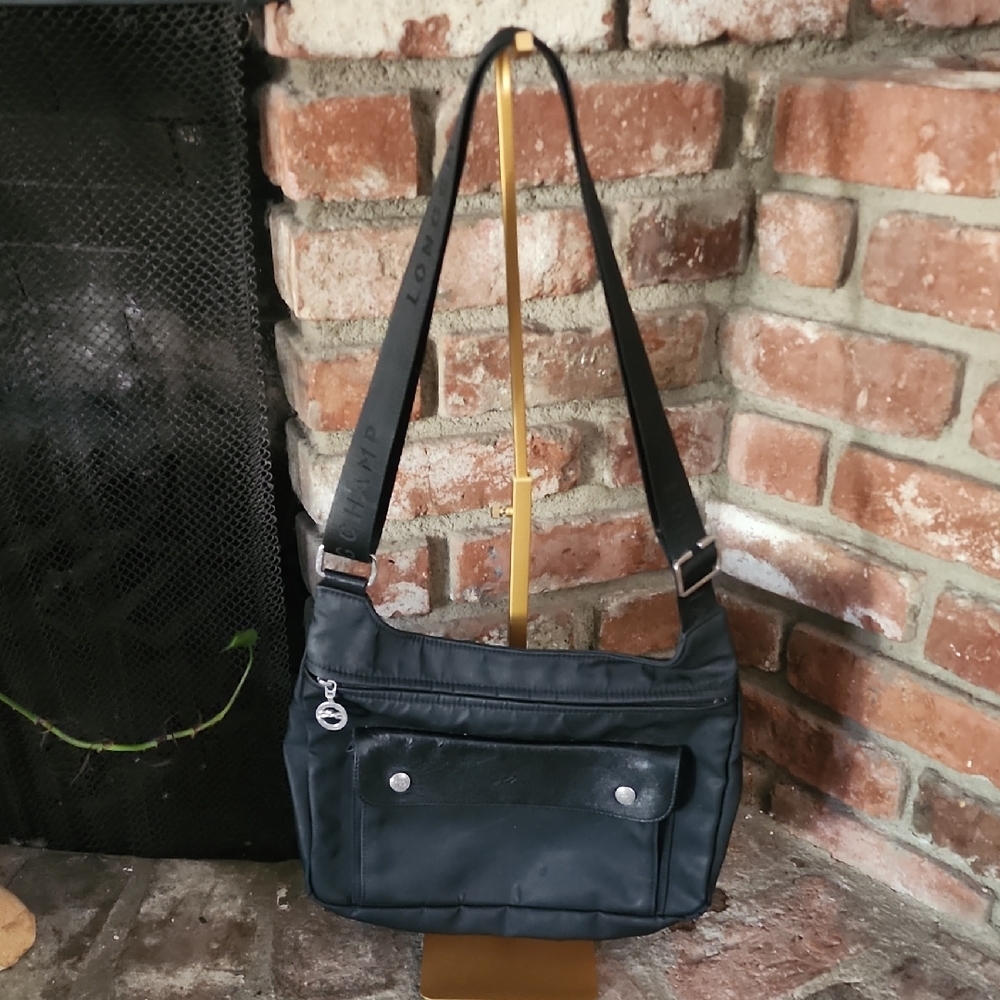 Longchamp Black Nylon Shoulder Bag Logo Strap Crossbody Purse